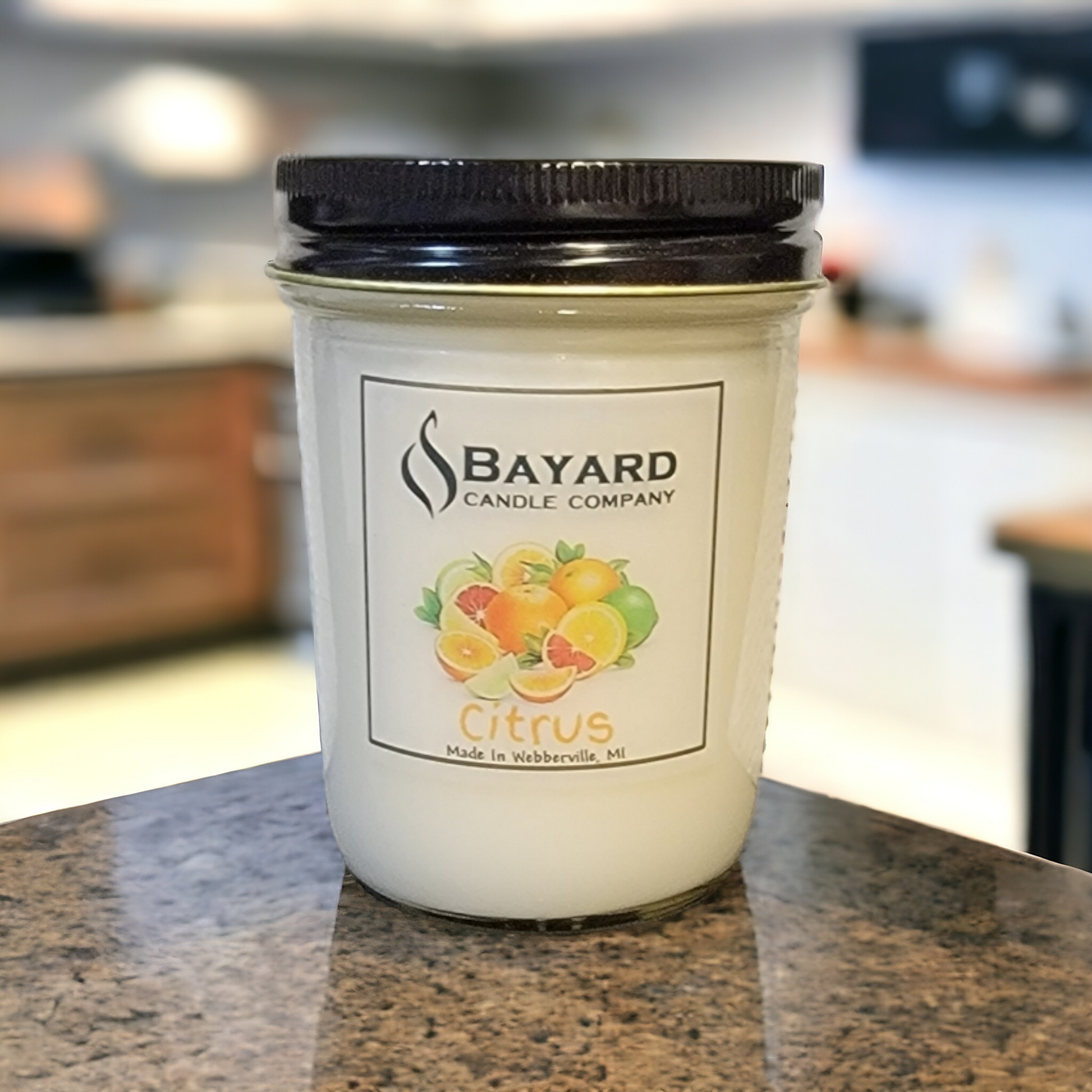 8oz Citrus Soy Wax Candle on a kitchen counter