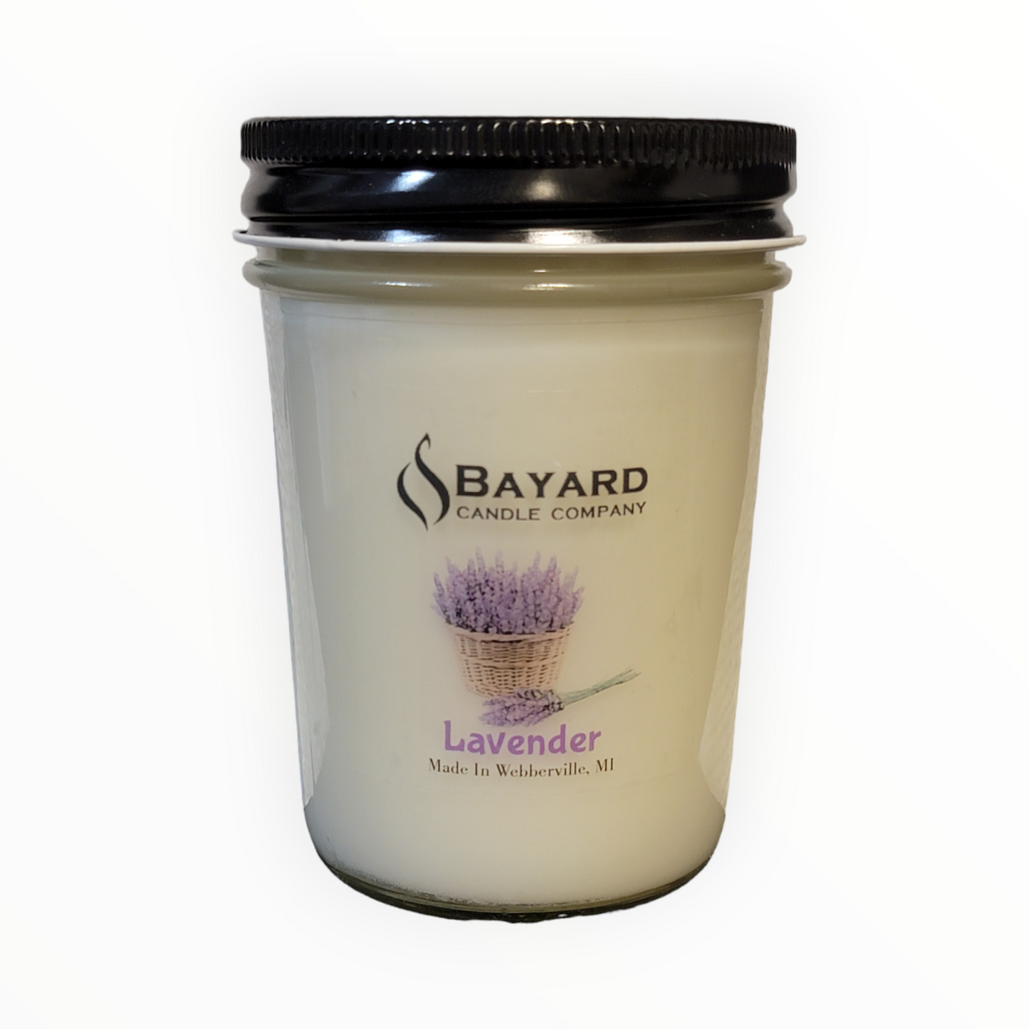 lavender soy candle on white background