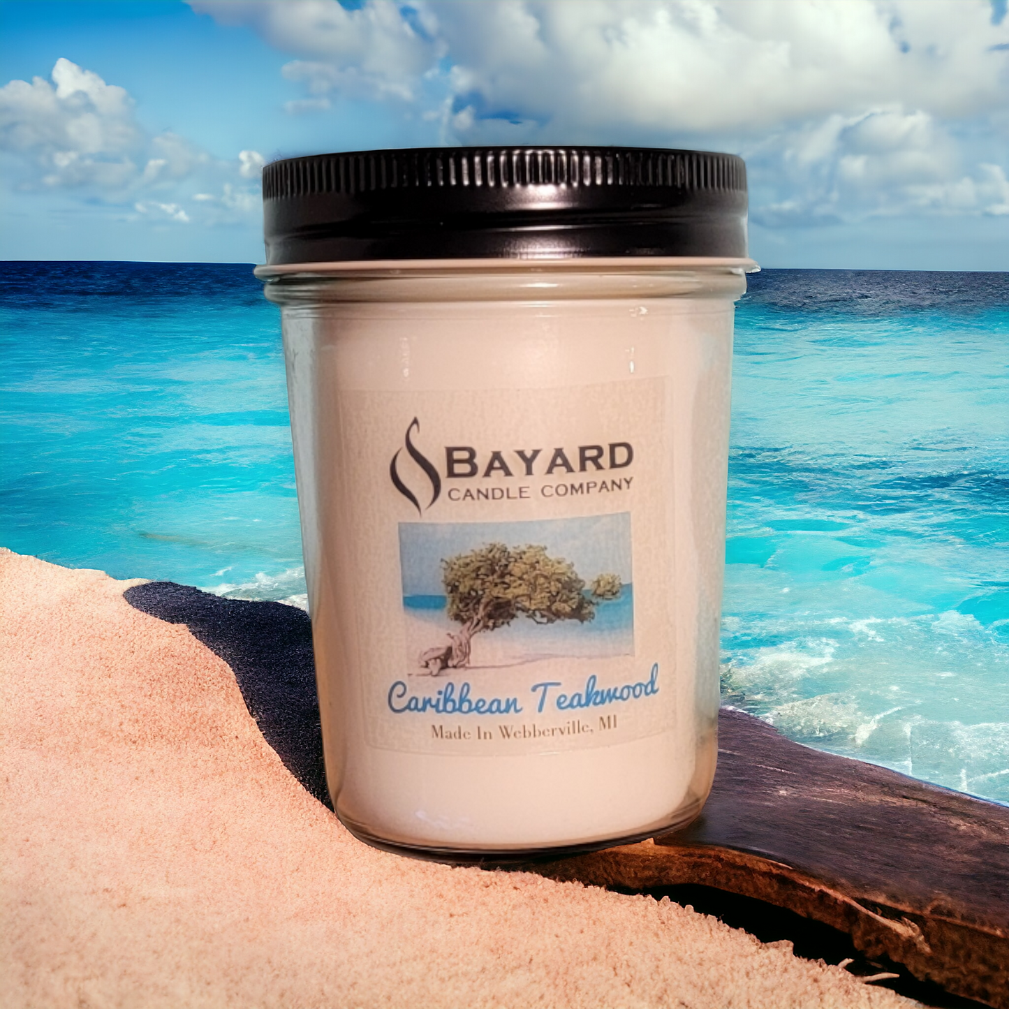 Caribbean Teakwood Candle is made in Webberville, Michigan 