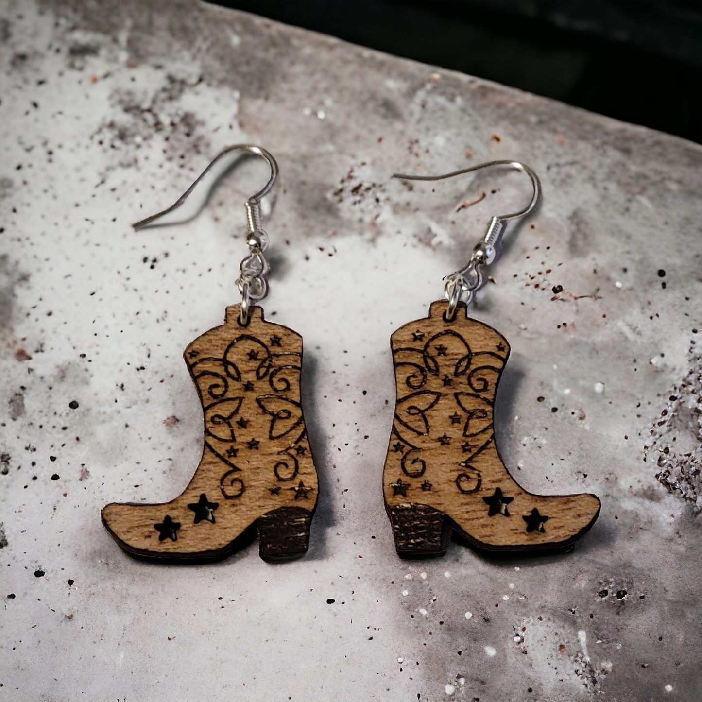 Wooden Cowgirl Boot Earrings