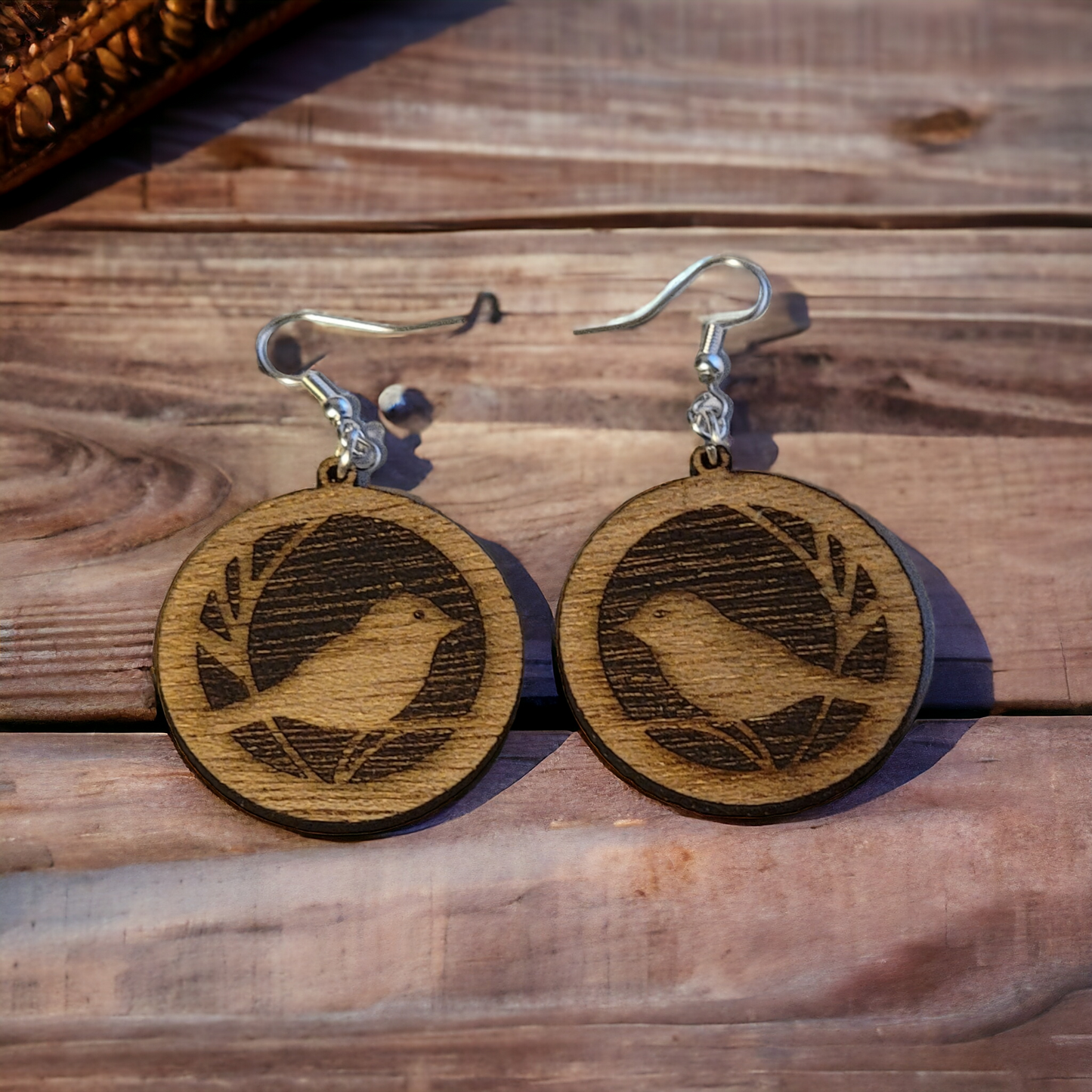 Wood Bird Earrings