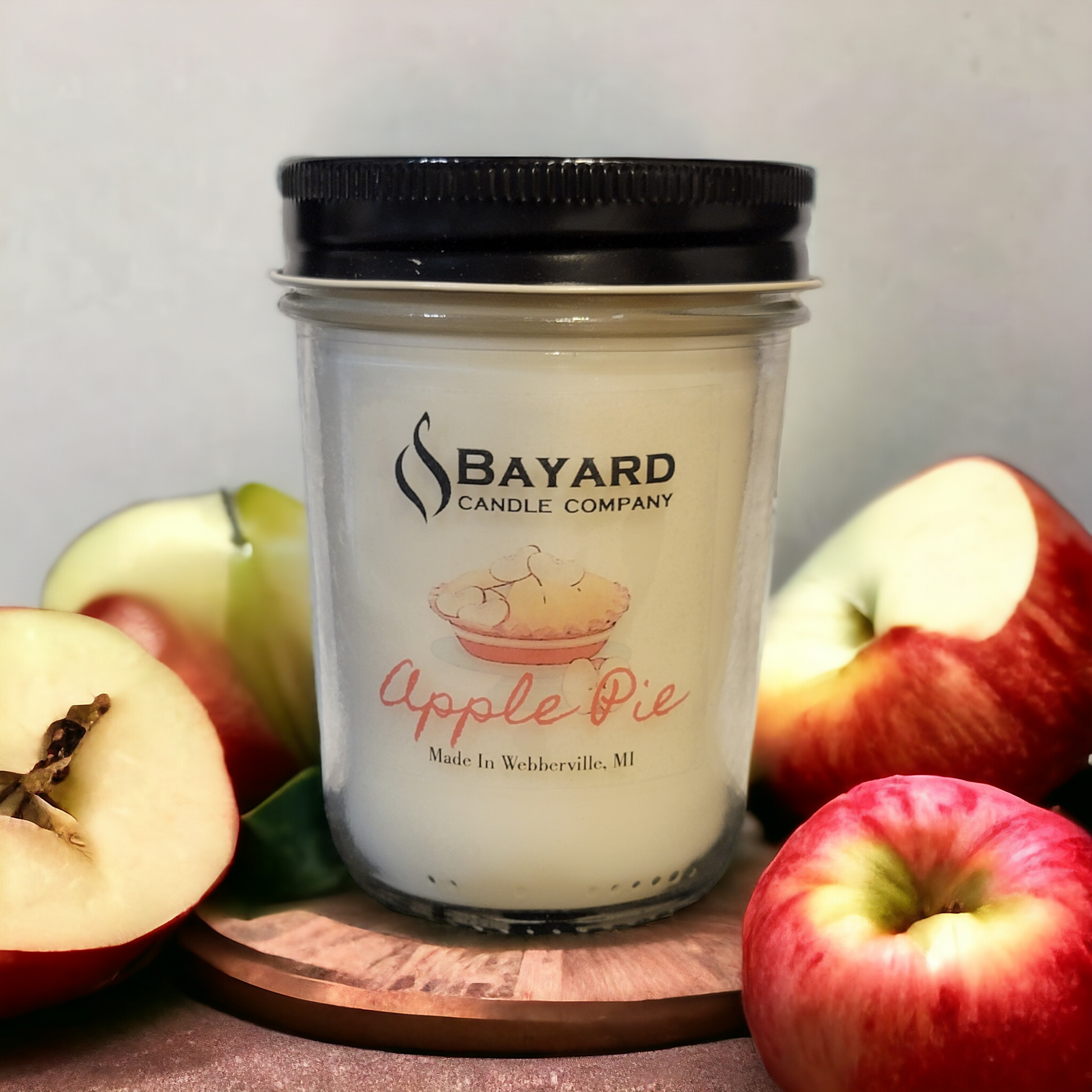 Apple Pie Soy Candle with red apples