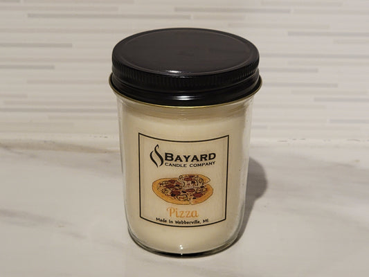 Pizza soy wax candle 8oz lid on